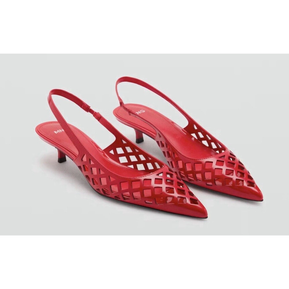 Mango Cherry Red Patent Die Cut Pointed Toe Slingback Kitten Heels Size 7.5